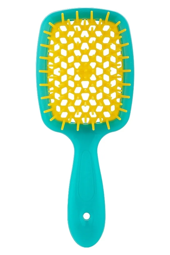 Расческа для волос, голубая с желтыми щетинками